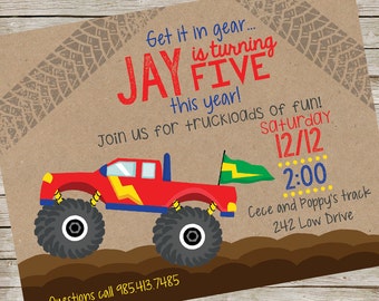 Monster Truck Invitation PIY file ~ Monster Truck Printable ~ Monster Truck Birthday Party ~ Digital File