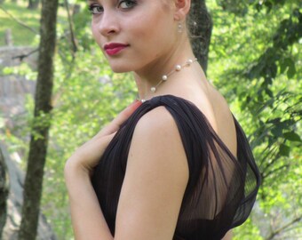 1950s Gorgeous Rappi Espresso Brown Chiffon Evening Gown Dress with Fortuny Pleats