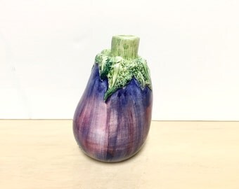 Vintage Vietri Majolica Ceramic Eggplant Vase