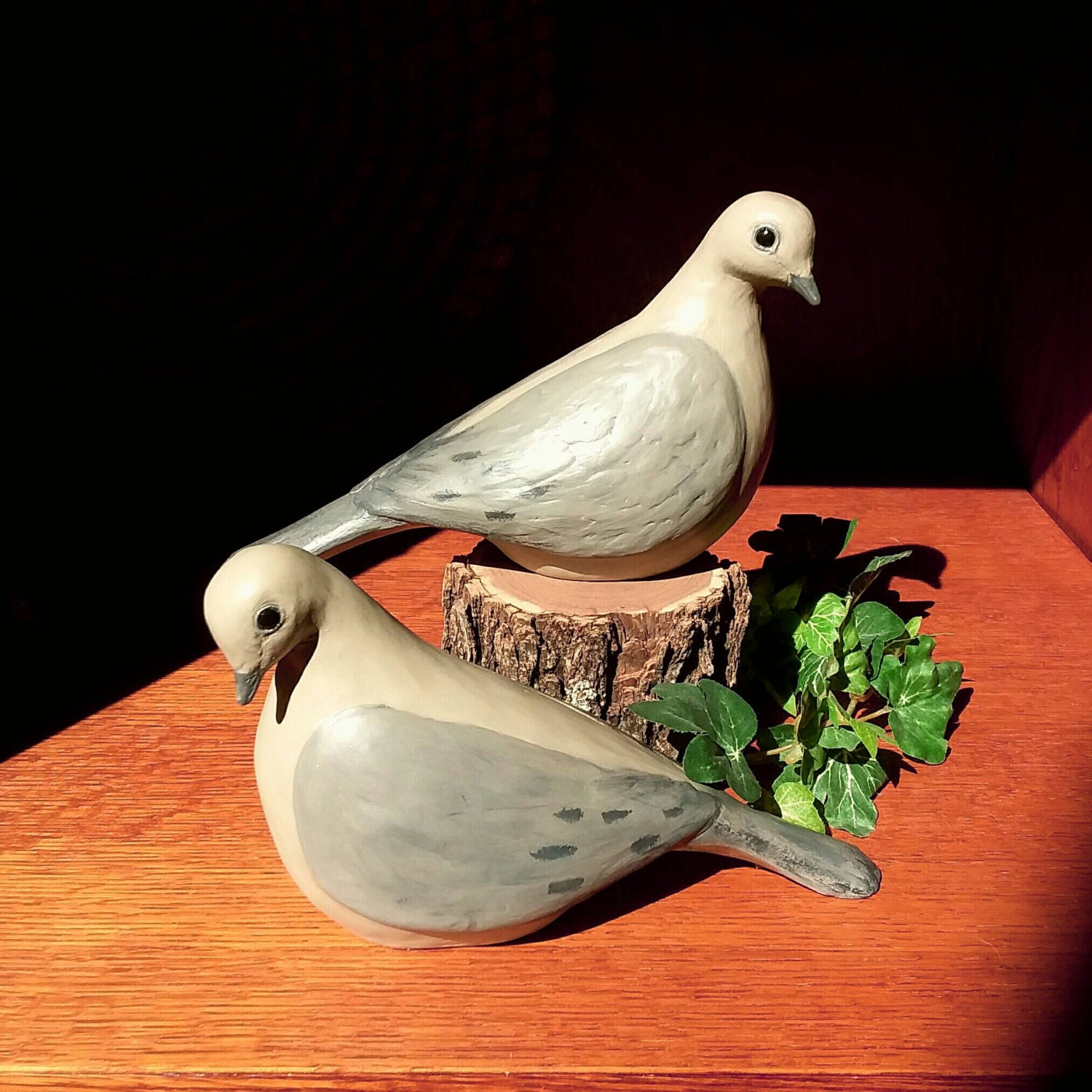 Mourning Dove Pair Handmade Cast Stone Garden Statue Bird