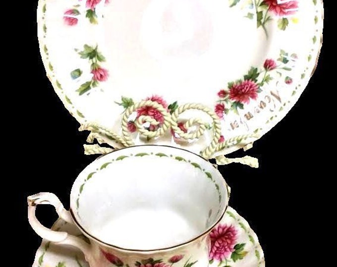 Royal Albert Bone China Cup Saucer and Dessert Plate Trio Set, November Birthday Gift, Gift For Her, Gift For Mom