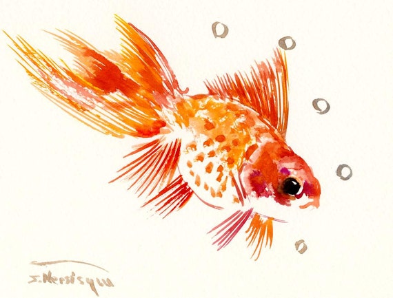 Goldfish nursery wall art original watercolor art