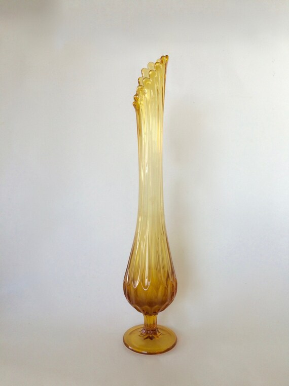 Fabulous Tall Yellow Vase Faceted Glass Drip Vase Mid Century