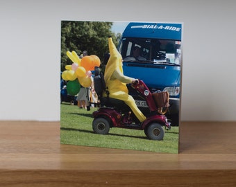 Banana Mobility Lady - an old lady dressed in a funny fruity costume at a British music festival