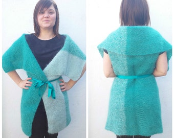 Teal mohair sweater, knit mohair sweater, turquoise sweater, knit teal sweater, ombre teal sweater, sea foam sweater, mohair sweater