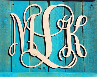 Above Bed Wooden Letter - Vine Script Monogram - Monogram Door Hanger - Monogram Wall Hanging - Wedding Monogram - Nursery Monogram