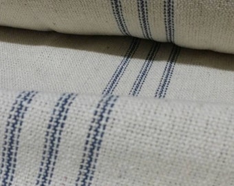 SALE Grain Sack Fabric By The Yard - Farmhouse Fabric - Cream Fabric - Blue 9 Stripe - 54" Wide - Upholstery Weight - WAS 14.99