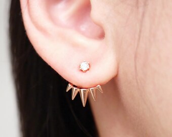 Rose Gold Spike Ear Jacket Earrings, Two Side Earrings, Ear Jackets