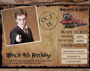 Harry Potter Birthday Invitation,Train ticket, little boy birthday, little girl, custom birthday invitations, DIGITAL & PRINTABLE