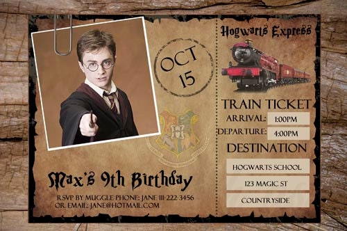 Harry Potter Birthday InvitationTrain ticket little boy