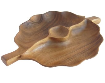 Monkey Pod Tray Mid Century Wood Dish Wood Leaf Dish Divided Wood Tray Wood Leaf Tray Vintage Nut Dish Wood Nut Dish Modern Divided Dish
