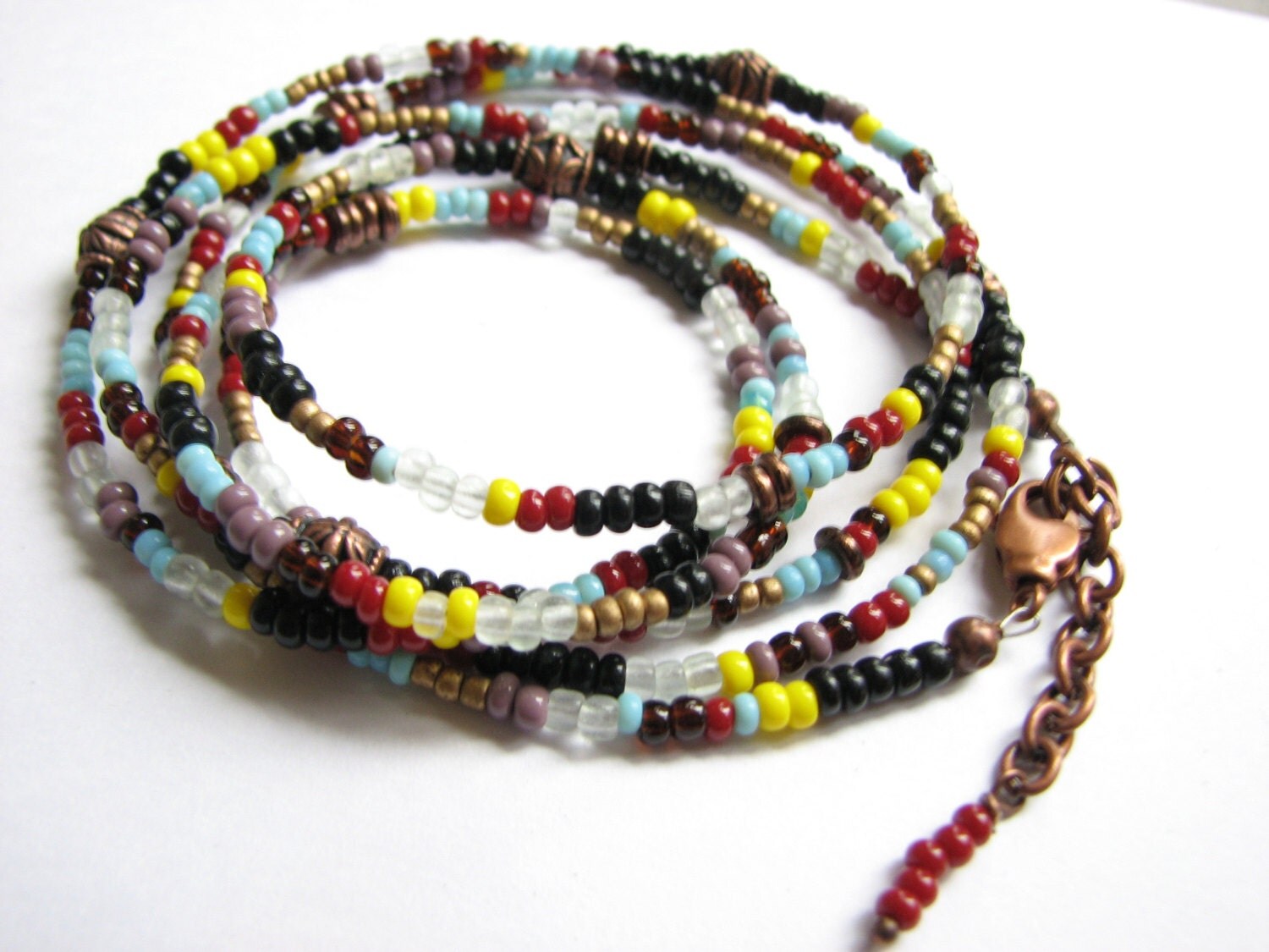 Long Beaded Necklace / Hippie Jewelry Multi color Bead