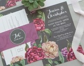 SAMPLE PACK Midnight Rose Charcoal Grey & Plum Floral Wedding Invitations