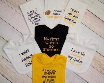 Pittsburgh Steelers Football Baby Bib or Burp Cloth - Steelers Baby Girl - Steelers Baby Boy- Steelers Baby Gift - Grandpa Bib