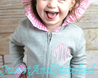 Monogrammed Girls Jacket, Monogrammed zip up hoodie, Monogrammed sweatshirt or pullover - Girls fall jacket, Monogrammed hooded sweater