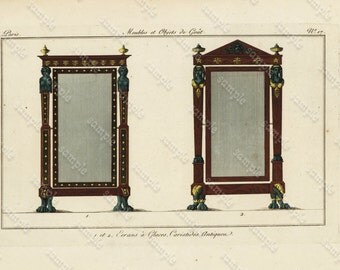 Original Antique Hand Colored Engraving Furniture from Collection de Meubles et Objets de Goût by Pierre de La Mésangère (1761-1831)
