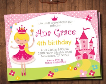Princess Birthday Invitation. DIY card. for Girl. Digital Printable card