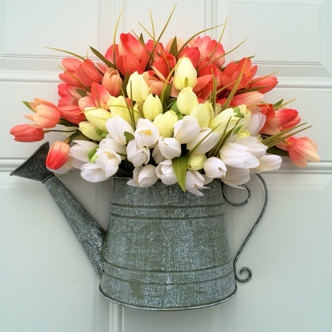 Tulip Wreath Door Decor Silk Floral Tulips by GrandEntranceWreaths