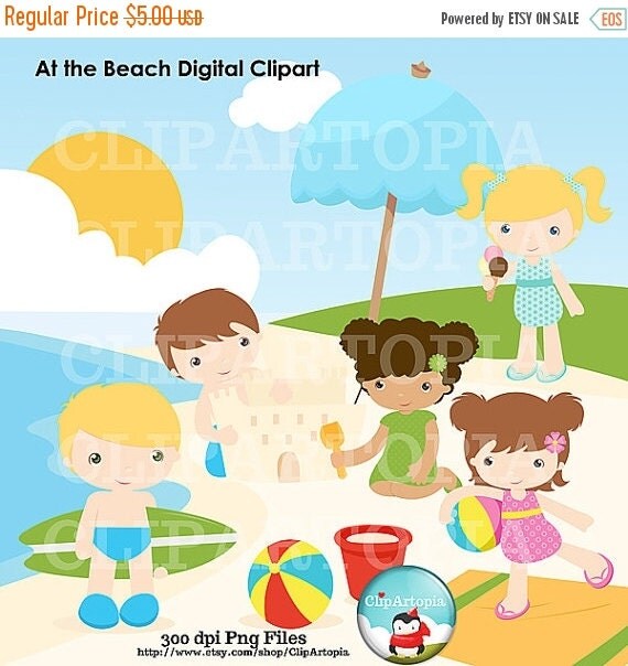 50% OFF SALE Boy And Girl Summer Beach Digital Clipart Cute Boys and Girls At the Beach fot Personal and Commercial use/ INSTANT Download Il_570xn