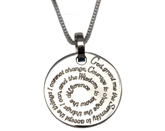 Serenity Prayer Necklace in Fine 925 Sterling Silver - FREE CUSTOMIZATION on the back of the pendant