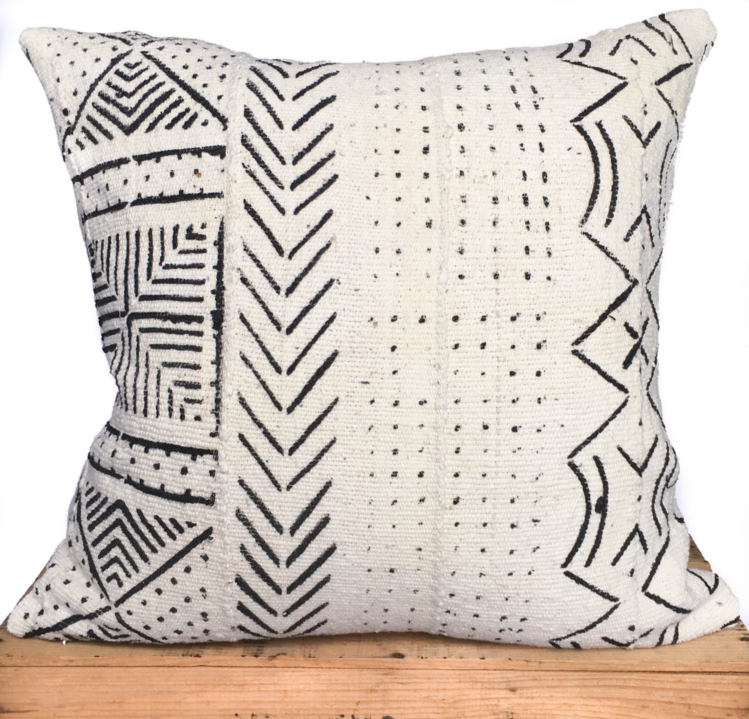 African Mud Cloth Pillow Cover 18 inch White One Fine