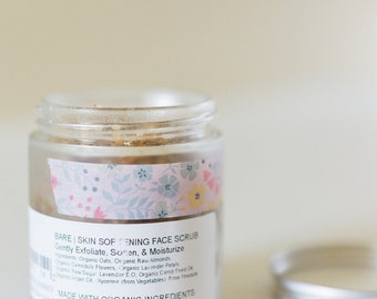 BARE | Skin Softening Organic Face Scrub | Oats, Almonds, Calendula, Lavender, & Rose | Green Beauty Skin Care