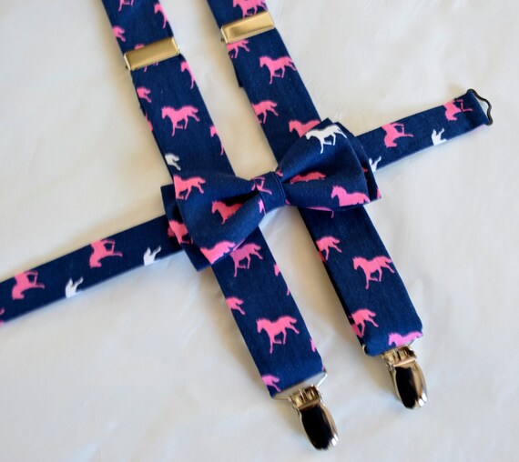 suspenders/ bow tie setnavy blue and hot pink by ClipABowTie