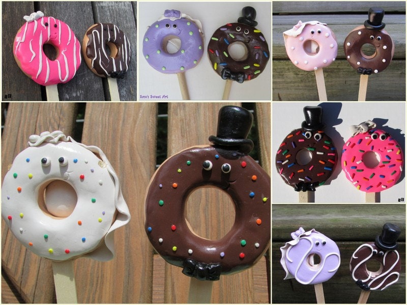 Custom Doughnut Bride &amp; Groom Wedding Cake Toppers Custom