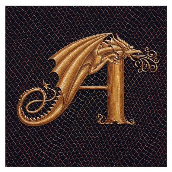 Dragon Letter A an ornate fantasy monogram from