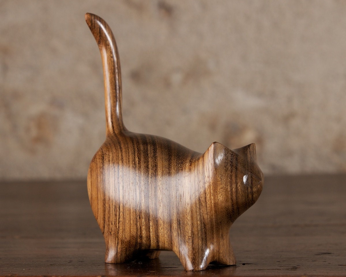 Wooden Cat Statue Wooden Cat Figurine Tabby Martha Carved