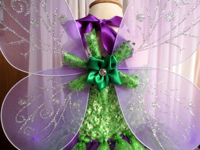 Tinkerbell Tutu Dress with Matching Wings Wand by TiffanysCouture