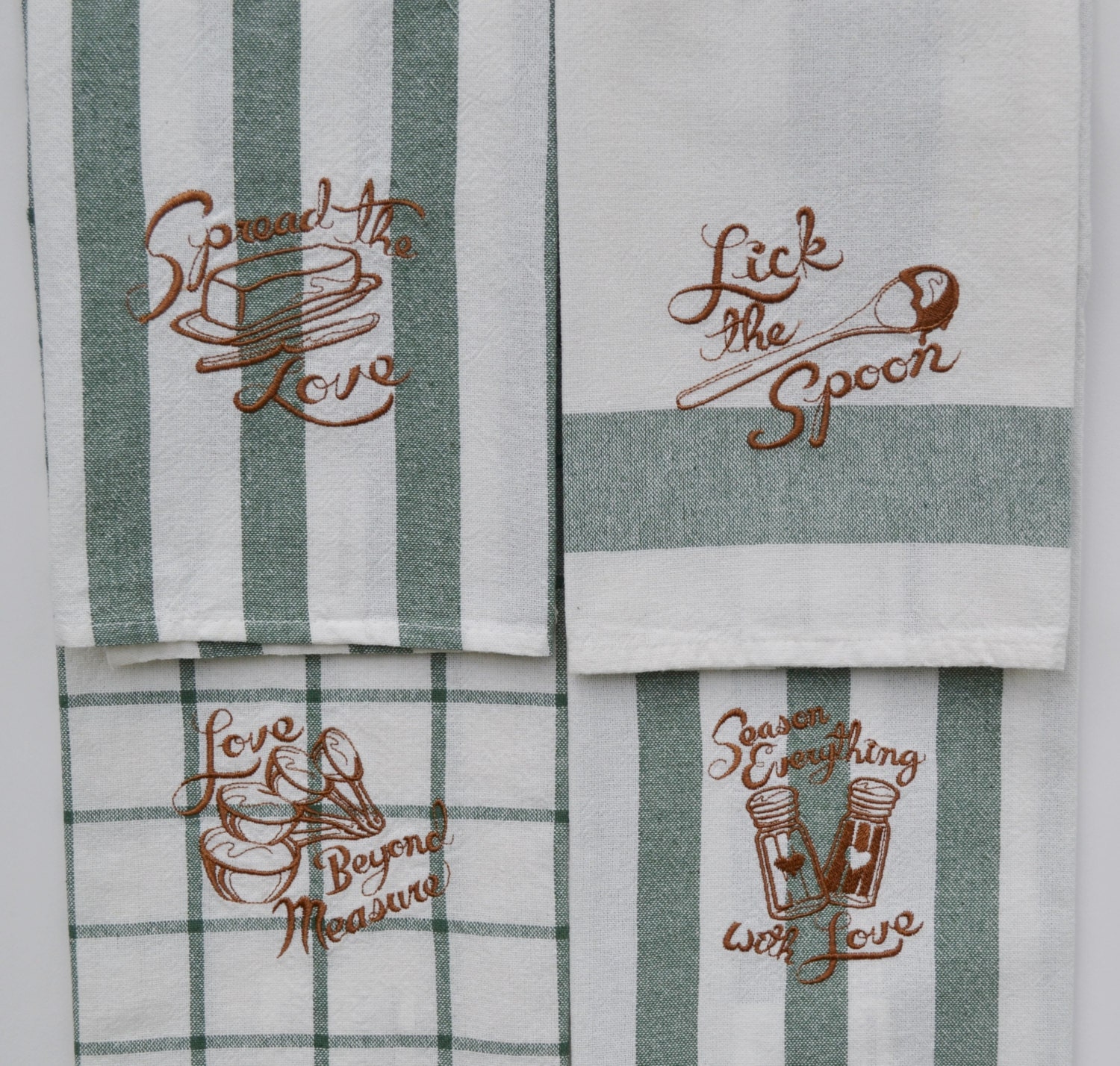 4 Green White Embroidered Kitchen Towels Kitchen Towel Set