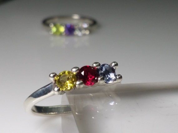 Mother's ring with 3ea 4mm lab created birthstones. 2,3,4 and 5 stone rings are available in other listings.