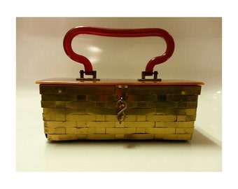 Vintage 50s Lucite and Brass Box Purse- 1950s box purse