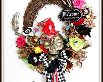 Halloween Wreath, Skull Wreath, Halloween Skeleton, Day of Dead Wreath, Skeleton Wreath, Skull Wreath,Walking Dead Wreath,Haunted wreath,