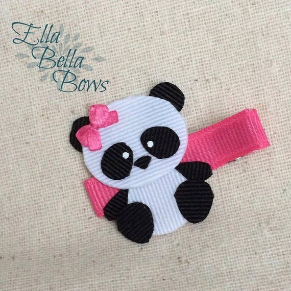 Giant Panda Bear Ribbon Sculpture Hair Clip, double layered, handmade in the USA, Hand Painted eyes, customize the accent colors