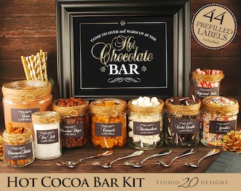 Instant Download Winter Hot Chocolate Bar Kit, Printable Gold Black Hot Cocoa Bar Kit for Wedding, Shower or Birthday Party 20A