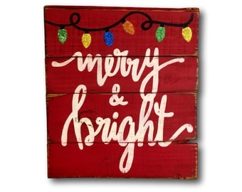 Merry and Bright Wood Sign / Christmas Decoration / Rustic Wood Christmas Sign