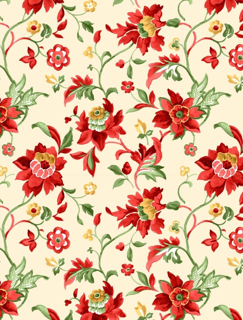 Floral Fabric by the Yard Quilt Cotton Red Green Gold