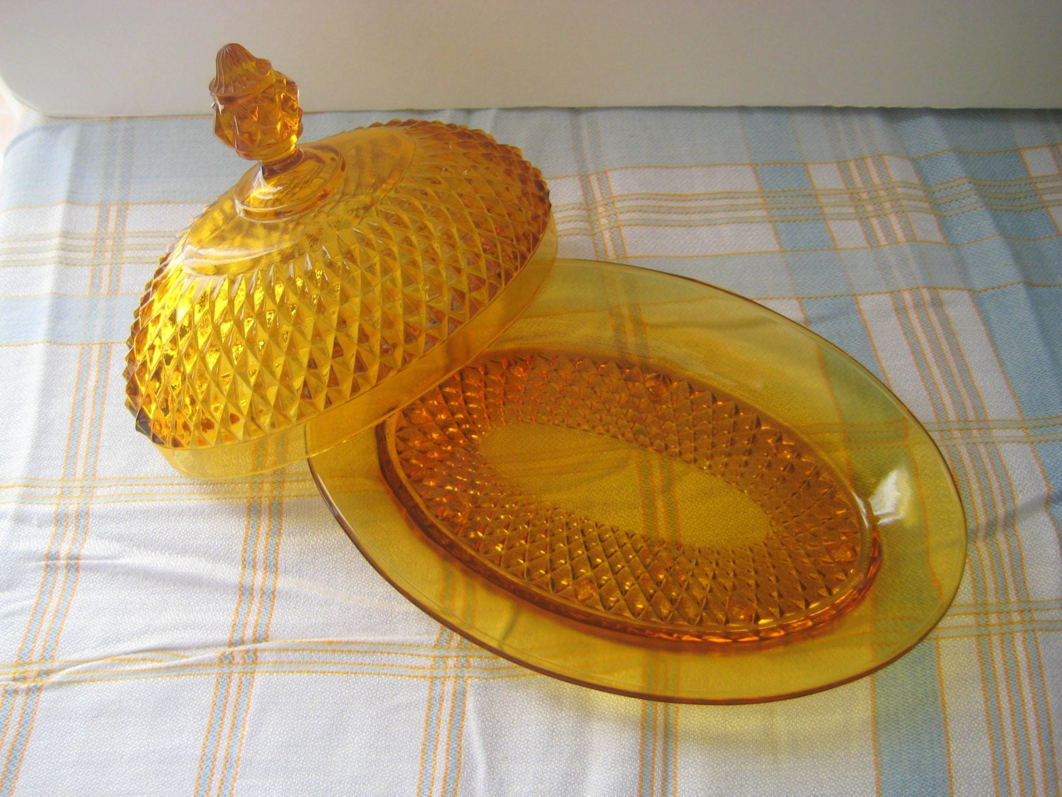Glass Butter Dish vintage butter holder amber glass