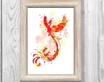 Harry Potter Print Phoenix Watercolor Poster Giclee Wall Art Print Home Decor Instant Digital Download