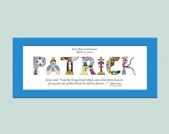 Boys First Communion Gift - Personalized Christian Gift - MATTED ONLY print - Unique, Personalized First Communion Gifts for Boys