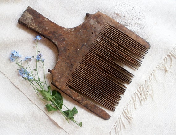 Antique wooden wool comb Rustic home decor by VintagePresents