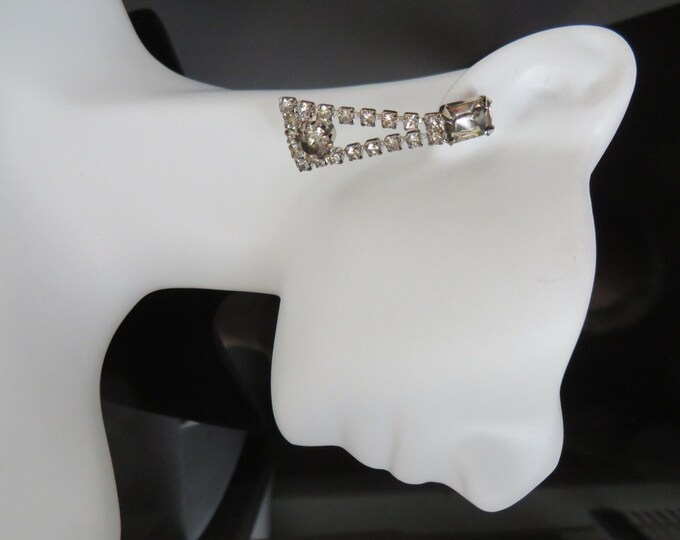 Dangling Rhinestone Bridal Earrings, Vintage Pierced Silver Tone Earrings, Chandelier Studs, Gift for Her