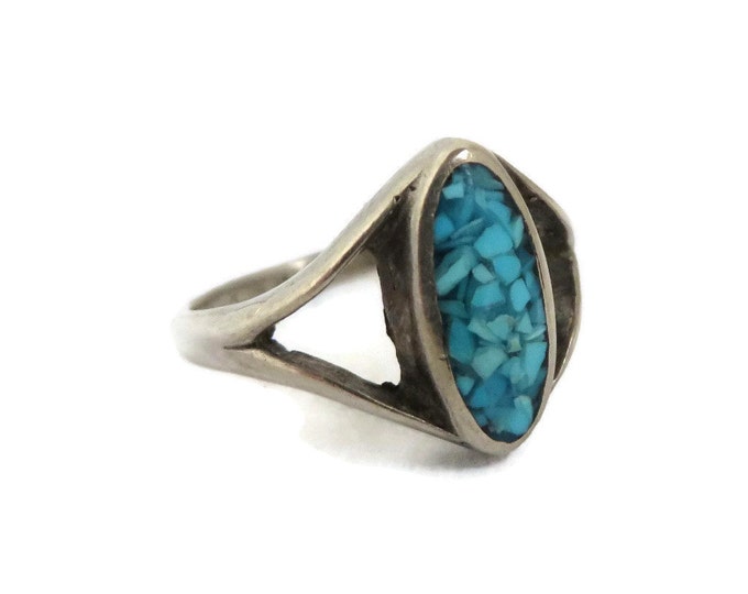 ON SALE! Vintage Crushed Turquoise Sterling Silver Ring, Size 6