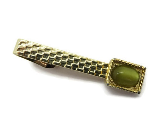 Vintage SWANK Faux Jade Gold Tone Tie Clip