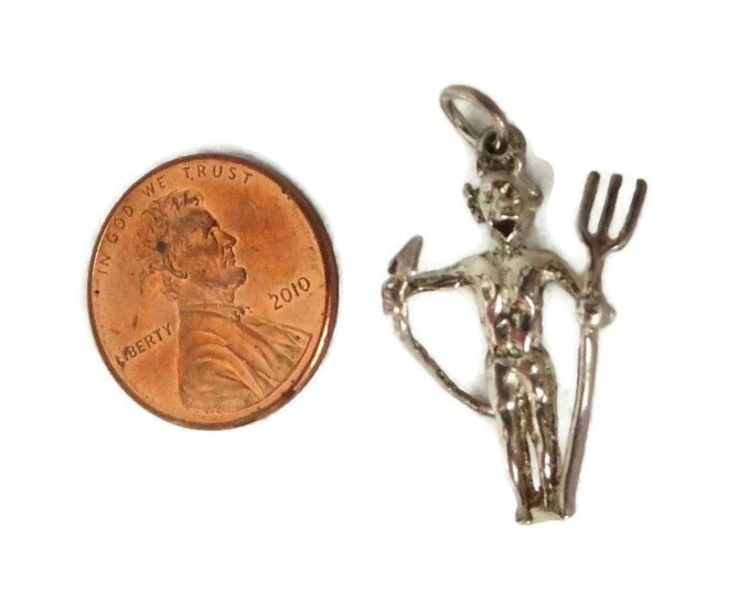 Vintage Sterling Silver Devil Charm, Satan Pitchfork Charm