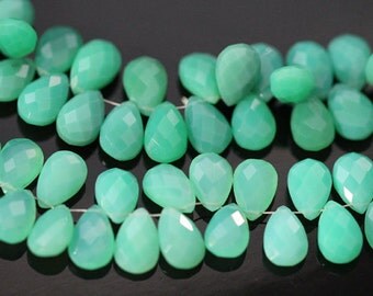 Chrysoprase Green Chalcedony Faceted Pear Briolettes, 11 - 12 mm, 6 beads GM0705FP/12/6 #346