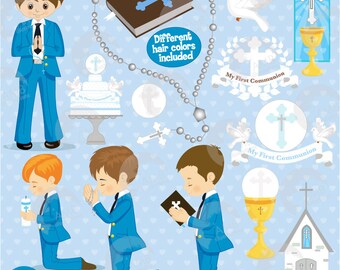 First communion clipart, Christian clipart, Bible, church, rosary, communion banner, commercial use, digital clip art, AMB-1262