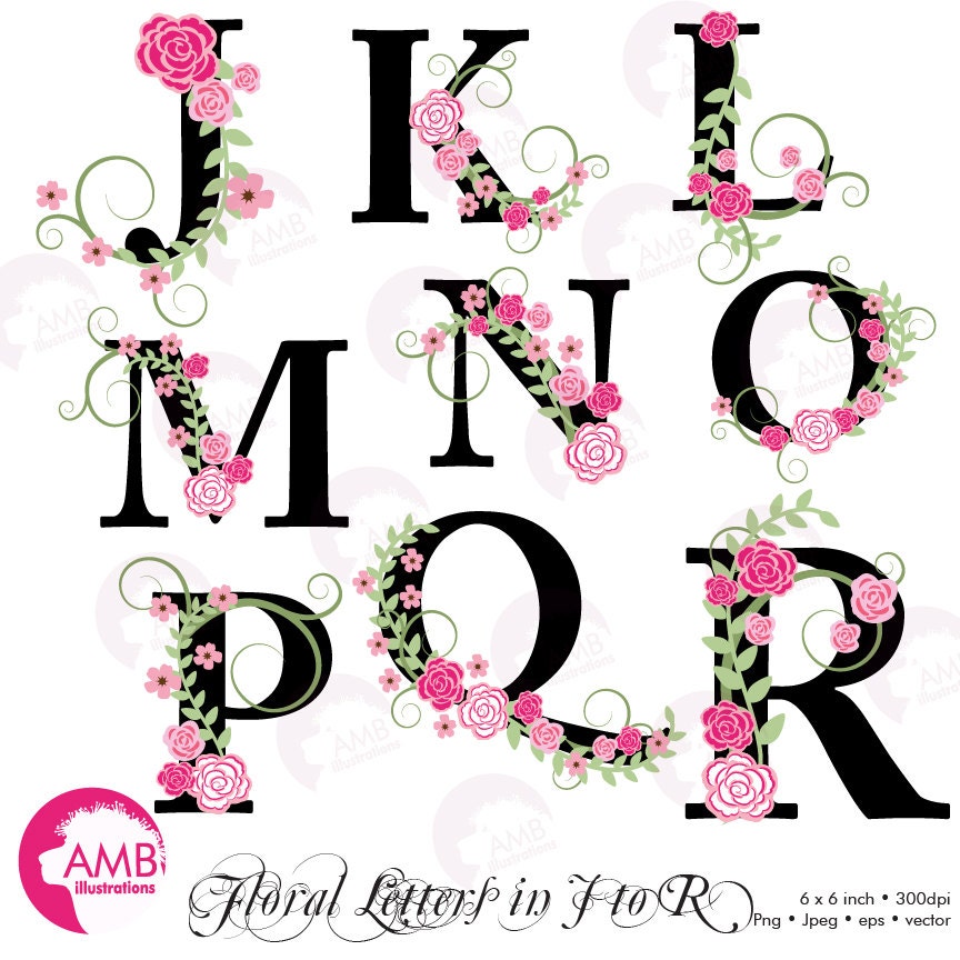 Floral Alphabet Clipart Floral clipart Letters J to R